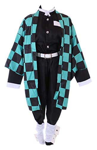 MN-202 Schwarz Grün Japan Kimono 9-Teile Set Unisex Kostüm Cosplay für Tanjiro Kamado (M) von Kawaii-Story