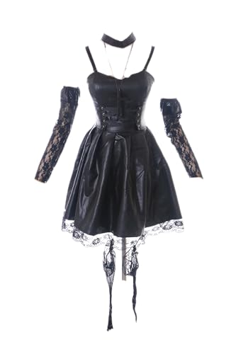 MN-219-2 Misa Amane Schwarz Kunstleder Lack Kleid mit Strümpfe 6-Teile Cosplay Kostüm (L) von Kawaii-Story