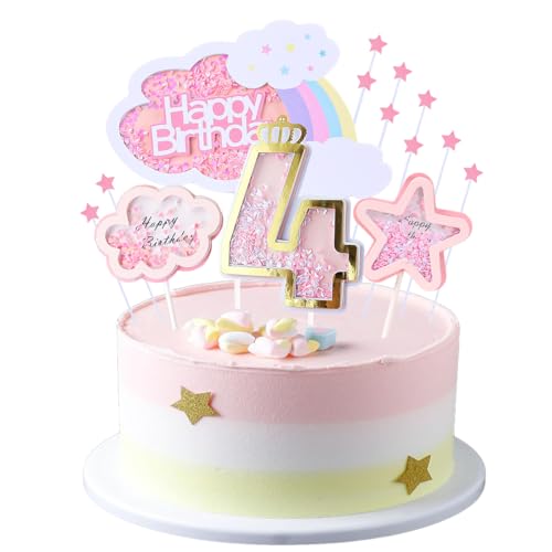 Kawailay 4 Geburtstag Tortendeko Mädchen 4th Geburtstag Kuchendeko Happy Birthday Regenbogen Cake Topper Wolken Sterne Kuchen Deckel für Mädchen Geburtstag - Rosa Kawailay 4 Geburtstag Tortendeko Mädchen 4th Geburtstag Kuchendeko Happy Birthday Regenbogen Cake Topper Wolken Sterne Kuchen Deckel für Mädchen Geburtstag - Rosa von Kawailay