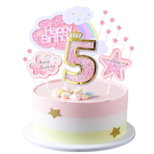 Kawailay 5 Geburtstag Tortendeko Mädchen 5th Geburtstag Kuchendeko Happy Birthday Regenbogen Cake Topper Wolken Sterne Kuchen Deckel für Mädchen Geburtstag - Rosa Kawailay 5 Geburtstag Tortendeko Mädchen 5th Geburtstag Kuchendeko Happy Birthday Regenbogen Cake Topper Wolken Sterne Kuchen Deckel für Mädchen Geburtstag - Rosa von Kawailay