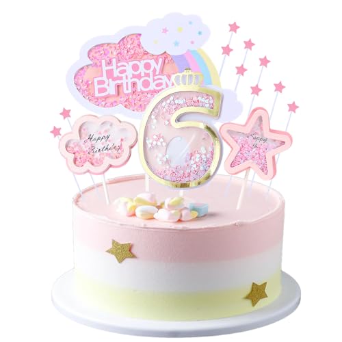Kawailay 6 Geburtstag Tortendeko Mädchen 6th Geburtstag Kuchendeko Happy Birthday Regenbogen Cake Topper Wolken Sterne Kuchen Deckel für Mädchen Geburtstag - Rosa Kawailay 6 Geburtstag Tortendeko Mädchen 6th Geburtstag Kuchendeko Happy Birthday Regenbogen Cake Topper Wolken Sterne Kuchen Deckel für Mädchen Geburtstag - Rosa von Kawailay