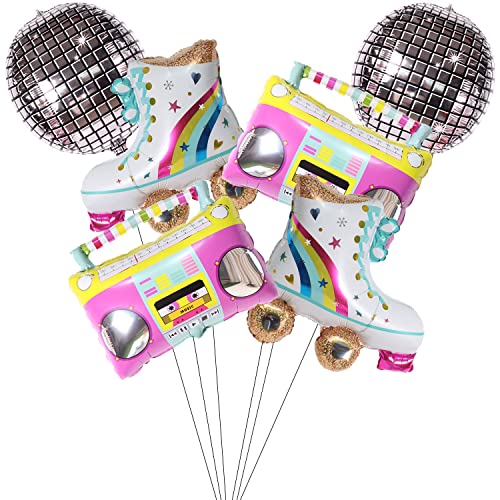 Kawailay 6 Stück 22 Zoll 4D Disco Folien Ballons Rainbow Rollerskate Radio Boombox Luftballons 70er Jahre Disco Party Aluminium Ballons für Tanz Party Hochzeit Geburtstag Abschlussfeier von Kawailay