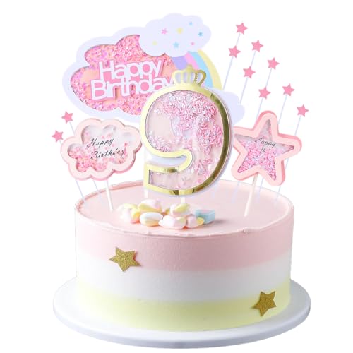 Kawailay 9 Geburtstag Tortendeko Mädchen 9th Geburtstag Kuchendeko Happy Birthday Regenbogen Cake Topper Wolken Sterne Kuchen Deckel für Mädchen Geburtstag - Rosa Kawailay 9 Geburtstag Tortendeko Mädchen 9th Geburtstag Kuchendeko Happy Birthday Regenbogen Cake Topper Wolken Sterne Kuchen Deckel für Mädchen Geburtstag - Rosa von Kawailay