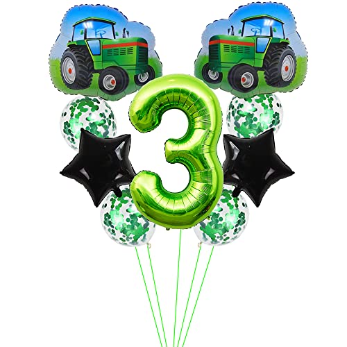 Kawailay Traktor Geburtstag Deko 3 jahre 3. Traktor Geburtstagsdeko Grün Zahl 3 Luftballons Trecker Traktor Folienballon Baustelle Aluminium Ballon für Kinder Jungen Geburtstag Party von Kawailay