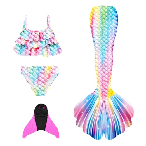 Kawoja Fish Tail Kostüm Kinder mit Bikini Set, 4er Set Mädchen Badebekleidung und Monoflosse, Badeanzug mit Fischschwanz Cosplay, Sommer Bademode Schwimmflossen für 4-14 Jahre Kawoja Fish Tail Kostüm Kinder mit Bikini Set, 4er Set Mädchen Badebekleidung und Monoflosse, Badeanzug mit Fischschwanz Cosplay, Sommer Bademode Schwimmflossen für 4-14 Jahre von Kawoja