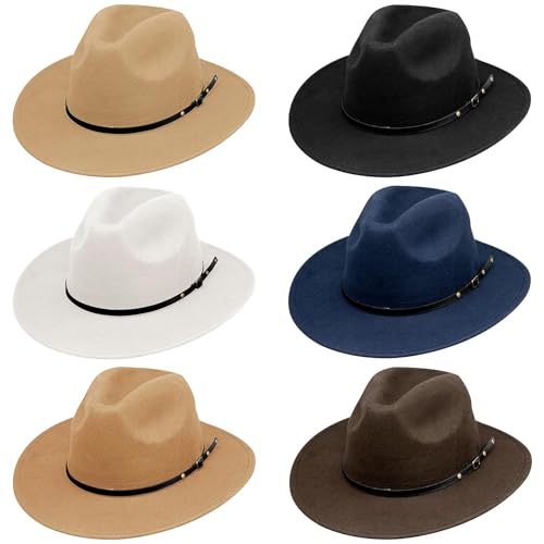 Kaxtde Klassischer Cowboyhut für Herren, Filz, breite Krempe, Cowgirl-Hut, Gürtelschnalle, Panama-Hüte für Erwachsene, Western-Party, Coustume, 6 Stück Kaxtde Klassischer Cowboyhut für Herren, Filz, breite Krempe, Cowgirl-Hut, Gürtelschnalle, Panama-Hüte für Erwachsene, Western-Party, Coustume, 6 Stück von Kaxtde