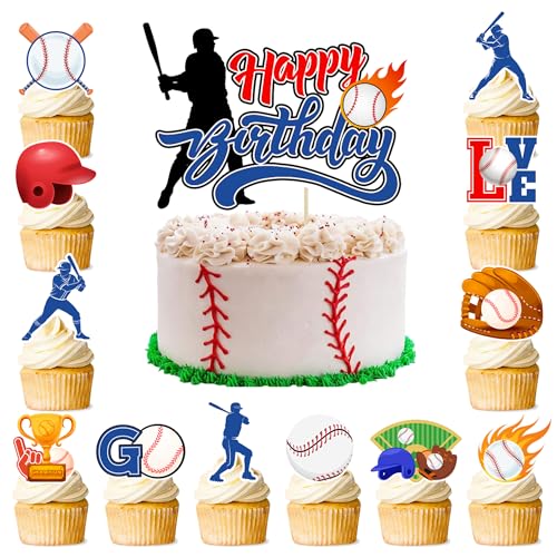 Baseball-Kuchenaufsatz, 24 Baseball-Cupcake-Topper, Baseball-Cupcake-Dekorationen und 1 Baseball-Kuchendekoration, Baseball-Thema-Kuchenaufsatz für Baseball-Geburtstagsdekorationen und von Kaxulvoblig