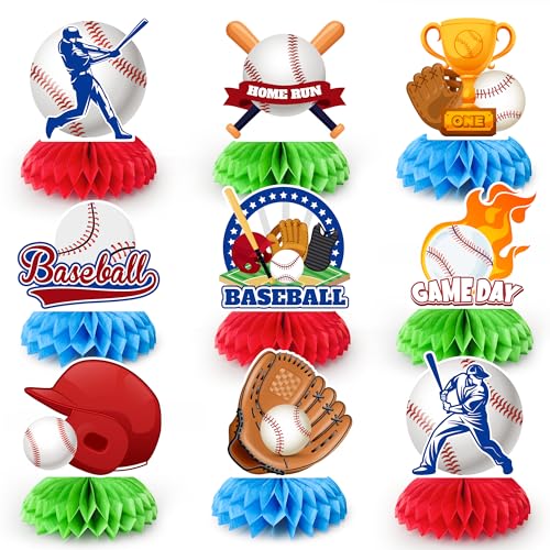 Baseball-Mittelstücke für Tische, 9 Stück Baseball-Mottoparty-Aufsätze/Baseball-Geburtstagsparty-Mittelstücke/Baseball-Party-Mittelstücke für Tische, Baseball-Party-Dekoration für Kinder von Kaxulvoblig