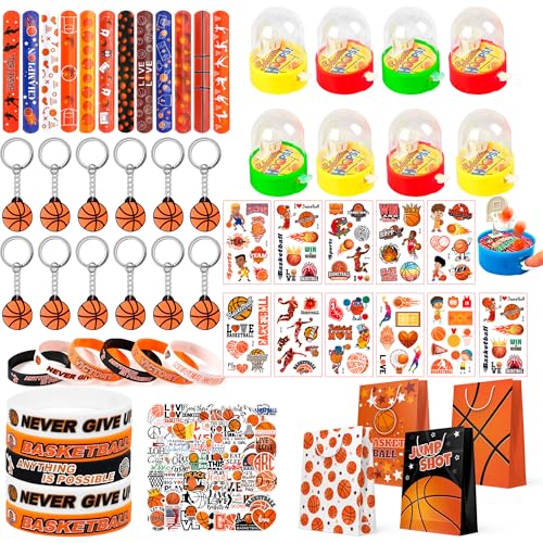 Basketball-Partygeschenke, 122 Stück Basketball-Themen-Geburtstagsparty-Gastgeschenke – Basketball-Party-Schlüsselanhänger, Geschenktüten, Slap-Armbänder, Aufkleber usw., Basketball-Goodie-Taschen, von Kaxulvoblig