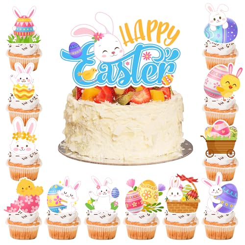 Ostern Tortendeko Hase Cupcake Toppers, 25 Stück Kuchendekoration für Kindergeburtstag, Hasenpartys, Osterpartys, Tiermotivpartys Zubehör von Kaxulvoblig
