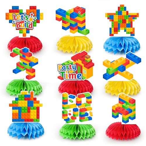 Kaxulvoblig Bausteine Party Tischdeko, 9pcs Bausteine Geburtstag Tischdeko Bausteine Thema Tischdeko Baustein Waben Mittelstücke für Baustein Geburtstag von Kaxulvoblig