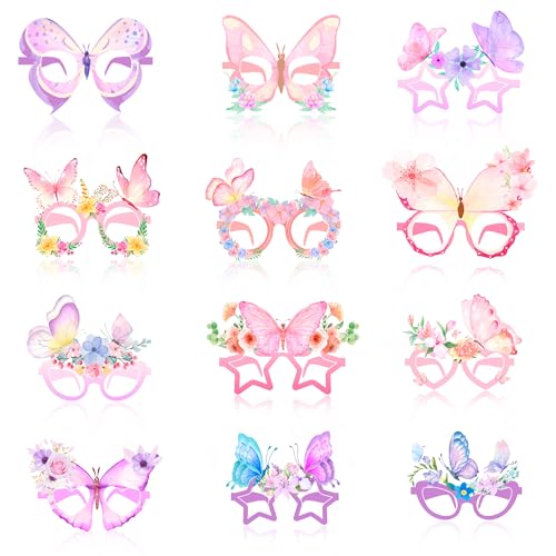 Kaxulvoblig Schmetterlings-Papierbrillen – 36 Stück Schmetterlingsparty-Brillen, Frühlings-Schmetterling-Thema, Papier-Partybrillen für Schmetterling, Geburtstagsdekorationen, Zubehör von Kaxulvoblig