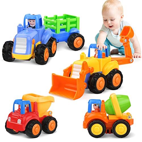 Kaybolge Baby Spielzeugauto Spielsachen Baufahrzeuge für Kinder 1 2 3 Jahre Spielzeug Auto für Kinder 12 18 Monate, Autos Spiele 4 in 1 Satz - Traktor, Bulldozer, Kipper, Zementmische von Kaybolge