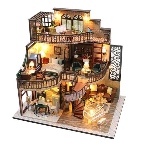 Kayfg DIY Book Nook Insert Kits -Puppenhaus-Bausatz Magic House Casa Buchstütze mit LED-Leuchten Bücherregal von Kayfg
