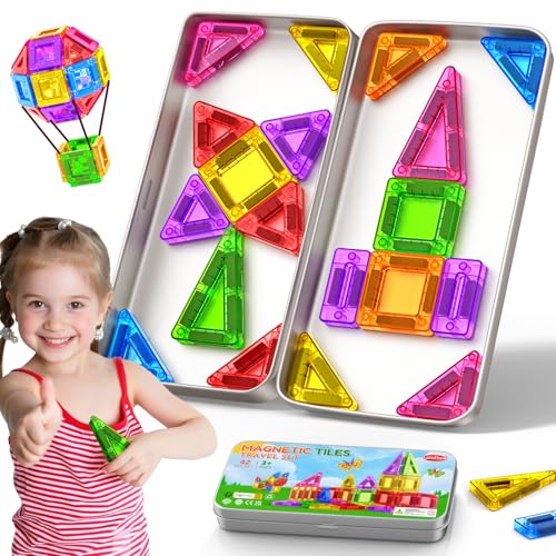 Magnetische Bausteine 42PCS Mini Magnetbausteine Reiseset Magnetspielzeug Montessori Reisespielzeug Magnet Kinder Spiel Bausteine Magnetic Tiles Geschenk Spielzeug ab 3 4 5 6 7+ Jahre Junge Mädchen von Kaysaitoy