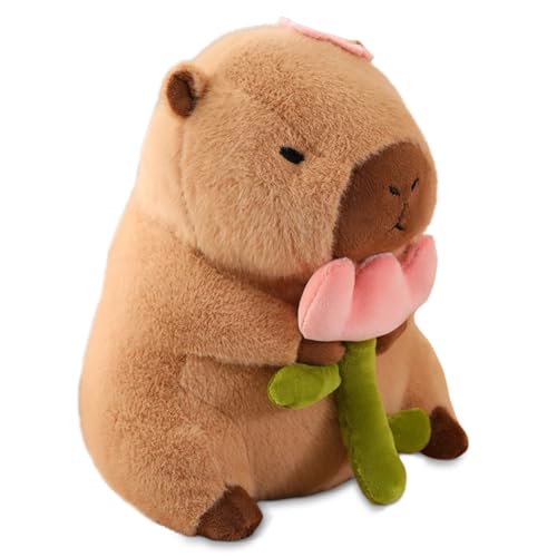 Kayuneed Niedliche Capybara Kuscheltier mit Blumen - 30cm Capybara Plüschtier, Capy bara Plüsch Kissen Spielzeug, Capy-bara Plushie Puppen, Geburtstagsgeschenk für Jungen Mädchen und Home Deko von Kayuneed
