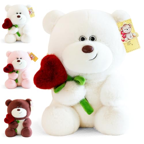 Teddybär, Plüsch-Bär, 28cm Teddy mit Herz Rose, Stofftier Teddy, Teddybären Rose Stofftier, Dekozimmer Kissen, Schmusetier Geschenke Für Mama, Kinder, Liebhaber, Valentinstag, Geburtstage (Weiß) Teddybär, Plüsch-Bär, 28cm Teddy mit Herz Rose, Stofftier Teddy, Teddybären Rose Stofftier, Dekozimmer Kissen, Schmusetier Geschenke Für Mama, Kinder, Liebhaber, Valentinstag, Geburtstage (Weiß) von Kayuneed