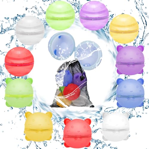Kazaigou 12 Stück Wiederverwendbare Wasserbomben Selbstschließend, Silikon Spritzbälle Wasserball für Kinder Erwachsene, Outdoor Sommerspaß Wasserspielzeug für Party, Wasserpark, Familienspiel von Kazaigou