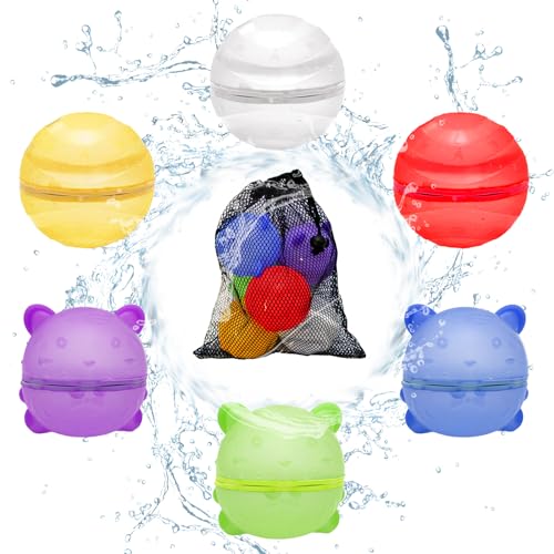 Kazaigou 6 Stück Wiederverwendbare Wasserbomben Selbstschließend, Silikon Spritzbälle Wasserball für Kinder Erwachsene, Outdoor Sommerspaß Wasserspielzeug für Party, Wasserpark, Familienspiel von Kazaigou