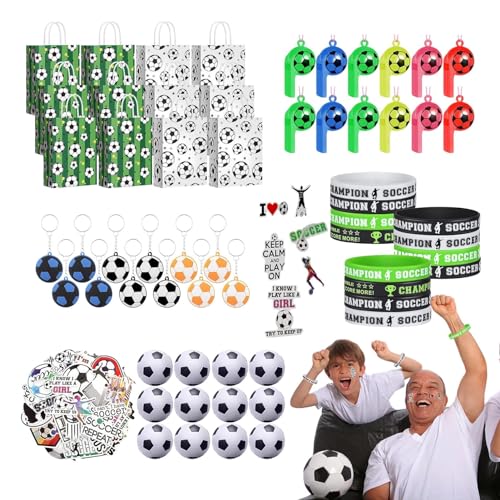 Kazuko Fußball-Geburtstagsparty-Geschenke,Fußball-Mottoparty-Geschenke | Fußball-Goodie-Bag-Füller | Mini-Fußbälle, Pfeife, Silikon-Armband-Aufkleber, Schlüsselanhänger für Sport-Partyzubehör von Kazuko