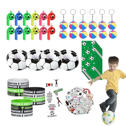 Kazuko Fußball-Geschenktüten, Sport-Partygeschenke | Fußball-Partyzubehör | Silikon-Armband, Pfeifen, Schlüsselanhänger, Aufkleber, Mini-Fußbälle für Fußball-Partyzubehör von Kazuko