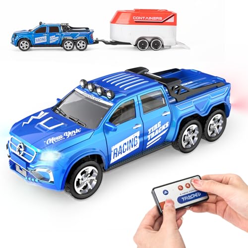 Kazzley Ferngesteuertes Auto Mini RC Car ab 3 4 5 6 Jahre, 2.4GHz Mini RC Auto mit Abschleppwagen und LED-Licht, 1:64 Remote Control Car, 3 Geschwindigkeiten, Kinder Auto Spielzeug Geschenk(Blau) von Kazzley