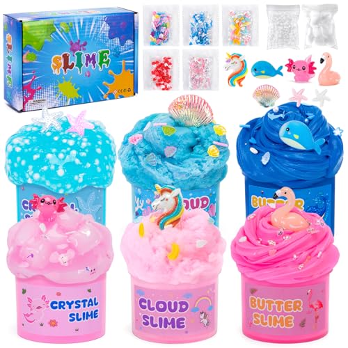 Kazzley Slime Set 6 Pack mit 3 Texturen - Fluffy Cloud Slime,Butter Slime&Clear Slime, Anti Stress Schleim Kinder Slime Kit mit Unicorn Axolotl Charms, Mitgebsel Kindergeburtstag für Mädchen Jungen Kazzley Slime Set 6 Pack mit 3 Texturen - Fluffy Cloud Slime,Butter Slime&Clear Slime, Anti Stress Schleim Kinder Slime Kit mit Unicorn Axolotl Charms, Mitgebsel Kindergeburtstag für Mädchen Jungen von Kazzley
