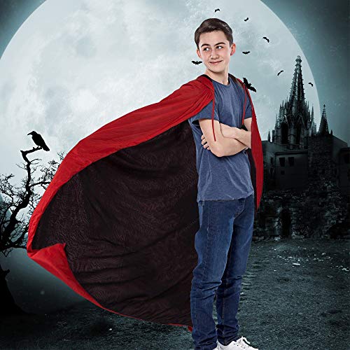 KBNIAN Halloween Dracula Umhang Samt Cape mit Kapuze, Schwarz & Rot Doppelseitig Vampir Umhang Weihnachten Vampir Cosplay Kostüm (120cm) von KBNIAN