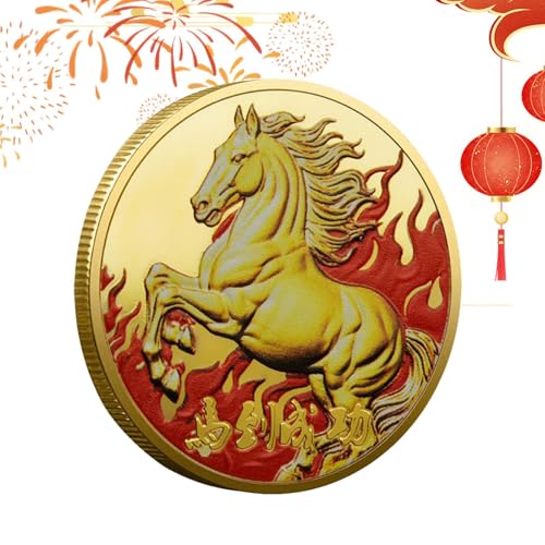 Chinesische Tierkreismünze - Jahr des Horse Gold Collectible Souvenir, luckyy Token Geschenk | Kompaktes Kratzer -Werkzeug Andenken für Tochter Sohn Teenager Ehemann Mädchen Ehefrau Freund von Kbnuetyg