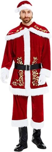 Herren Weihnachtsmann Anzug, 7 Teilig, Deluxe Samt Weihnachtsmann Kostüm Erwachsene Weihnachtsfeier, Cosplay, Mütze + Oberteil + Schal + Handschuhe + Hose + Gürtel + Schuhüberzieher 3XL von Kcolic