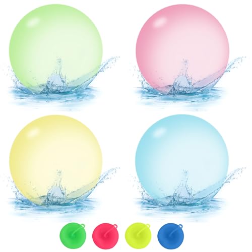 Keaistar 4er-Pack Bubble Ball, 4 Farben Hüpfballon Wiederverwendbare Aufblasbarer Wasserbälle Wasserballon mit Wasser Füllbar Strandbälle mit Seilschlaufe für Strand/Pool/Garten Party (40cm) von Keaistar