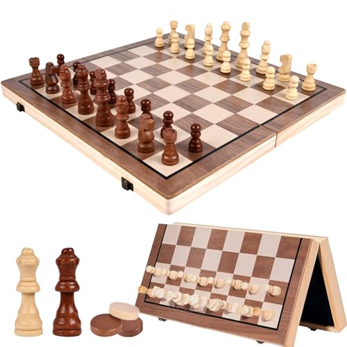 Keaistar Magnetisches Schachspiel aus Holz 38x38 cm Klappbar Holzschachspiel für Erwachsene Chess Board Set Handgefertigtes Schachbrett mit Aufbewahrungsbrett von Keaistar