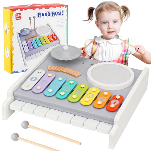 Schlagzeug Set für Kleinkinder, 5 in 1 Musikspielzeug, Naturholz Musikinstrumente mit Klaviertastatur, Xylophon, Montessori-Spielzeug, Geburtstagsgeschenke für Jungen und Mädchen Schlagzeug Set für Kleinkinder, 5 in 1 Musikspielzeug, Naturholz Musikinstrumente mit Klaviertastatur, Xylophon, Montessori-Spielzeug, Geburtstagsgeschenke für Jungen und Mädchen von Keamaidy