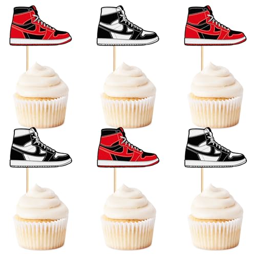 Cupcake-Topper, Sneaker, Geburtstag, Sneaker, Party, Cupcake-Picks, Schuhe, Tisch-Cupcake-Topper, Gastgeschenke für Kinder, Jungen, Geburtstagsparty-Zubehör (Druck), 32 Stück von Keaziu