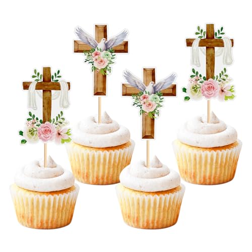 Cupcake-Topper für die Erstkommunion, Kreuztaufe, Babyparty, Taufe, Party, Dekoration, Silber, 36 Stück Cupcake-Topper für die Erstkommunion, Kreuztaufe, Babyparty, Taufe, Party, Dekoration, Silber, 36 Stück von Keaziu