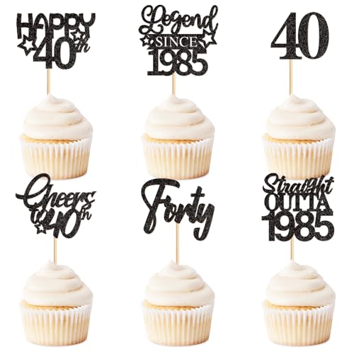 Keaziu 24 Stück 40th Cupcake Topper Straight Outta 1983 Legend Since 1983 Happy 40th Cheers 40th Forty Cupcake Picks Geburtstag Party Dekoration Supplies | Schwarz 40 von Keaziu