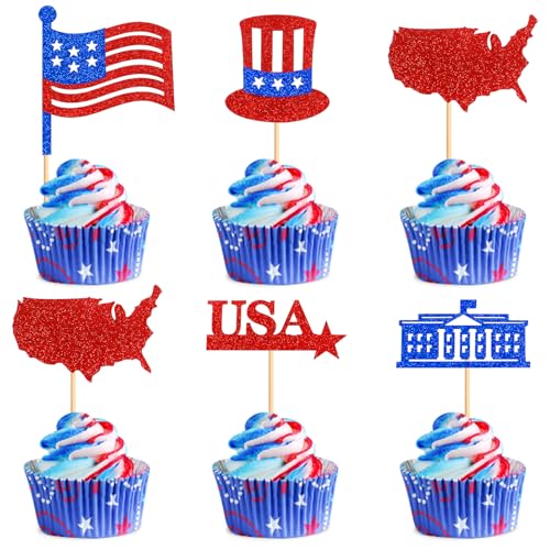 Keaziu 35 Stück Independence Day Cupcake Topper Happy 4th of Juli Cupcake Picks American National Independence Day Thema Geburtstag Party Kuchen Dekorationen Supplies von Keaziu