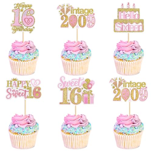 Keaziu Cupcake-Aufsätze mit Aufschrift "Holy Shit You Are 16th", Sweet Sixteen 16 Happy 16, Cupcake-Picks für 16. Geburtstag, Hochzeitstag, Party-Kuchendekorationen, 24 Stück (Rosa) von Keaziu