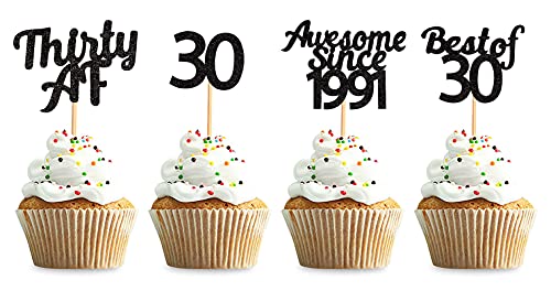 Keaziu Cupcake-Topper für 30. Geburtstag, 30 Jahre, Schwarz, 36 Stück von Keaziu