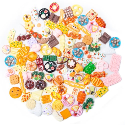 Keboyoe 100 Stück 1/12 Miniatur Lebensmittel Puppenhaus Zubehör Mini Essen Spielzeug Miniatur Essen Puppenhaus Mini Food Mini Lebensmittel Spielzeug Miniatur Zubehörr Küche für Dekoration von Keboyoe