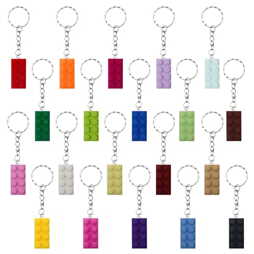 Keboyoe 20 Stück Schlüsselanhänger Bausteine Kunststoff Anhänger SchlüSselbund, Bricks Bunt Schlüsselbund, Lego Keychain für Anhängerzubehör, Kindergeburtstagsfeier Geschenke(20 Farben) von Keboyoe