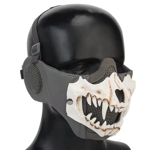 Kecrotac Skeleton Skull Devil Half Face Taktische Airsoft-Maske mit Zwei Schichten für die Jagd, Maskerade, Party, Cosplay, Requisiten, Cooles Halloween WG von Kecrotac