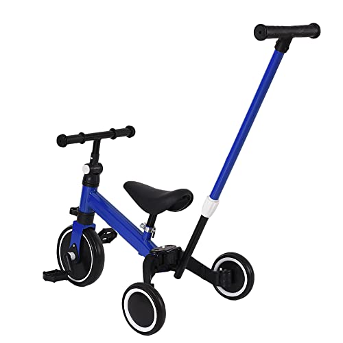 Kleinkind-Dreirad, Laufrad mit Abnehmbare Pedale, Höhenverstellbarer Sitz, Laufräder Kinderfahrrad Laufrad für Kinder (Blau-mit Schubstange) von Kedia