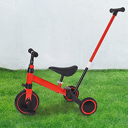 Kleinkind-Dreirad, Laufrad mit Abnehmbare Pedale, Höhenverstellbarer Sitz, Laufräder Kinderfahrrad Laufrad für Kinder (Rot+Schubstange) von Kedia