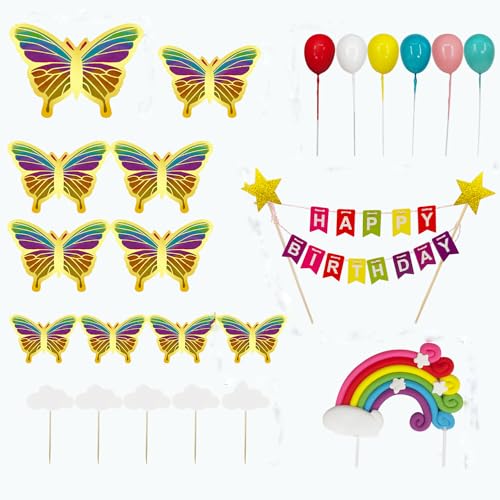 23 Stück Regenbogen Tortendeko, Regenbogen Ballon Wolken Kuchen Topper, Tortendeko Geburtstag für Kinder Geburtstag Baby Shower von KedidO