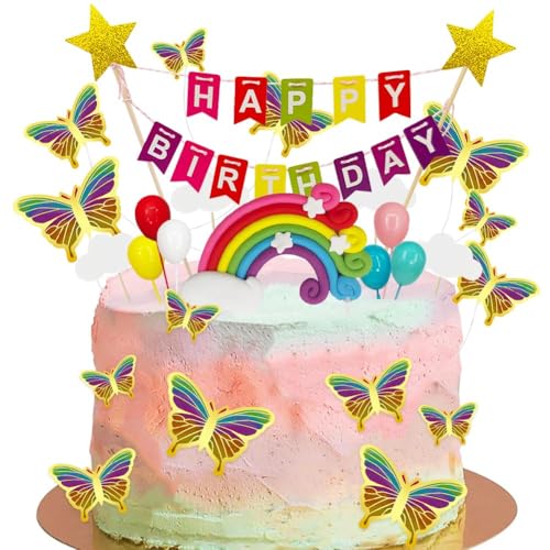 23 Stück Regenbogen Tortendeko, Regenbogen Ballon Wolken Kuchen Topper, Tortendeko Geburtstag für Kinder Geburtstag Baby Shower von KedidO