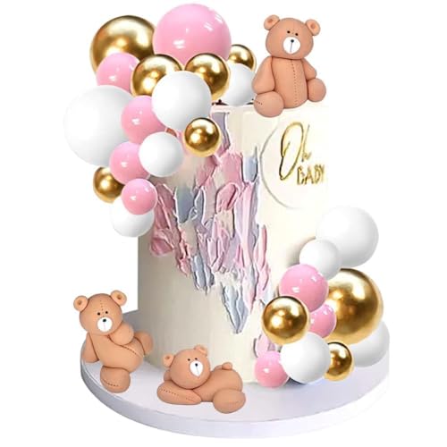 Rosa Tortendeko Set, Diy Tortendekoration, 53 Stück Geburtstagstorte Dekoration, Bär Tortendekoration, Mini-Ballons Tortenaufleger Für Hochzeit Party Babyparty Geburtstag Torte Dekorieren von KedidO