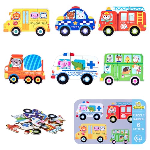 Kinderpuzzle, 6 Stück Holzpuzzle Spielzeug Set, Auto Puzzle Für Kinder, Für Frühe Kindheit Puzzle Spielzeug, Kinder Geschenke von KedidO