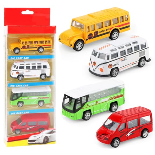 Spielzeugauto Set, 4 Stück Spielzeugauto Set Spielzeug Bus, Kinderidee Spielfahrzeuge Die Cast Spielzeugautos Set, Pull Back Autos für Mädchen Jungen Spielzeug für Geburtstagsgeschenk von KedidO
