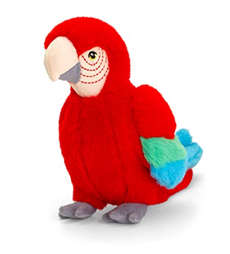 Keeleco SE6180 Plüschtier Papagei, ca. 20 cm, aus recycelten Materialien, Augen aufgestickt aus Baumwolle, rot von Keel Toys